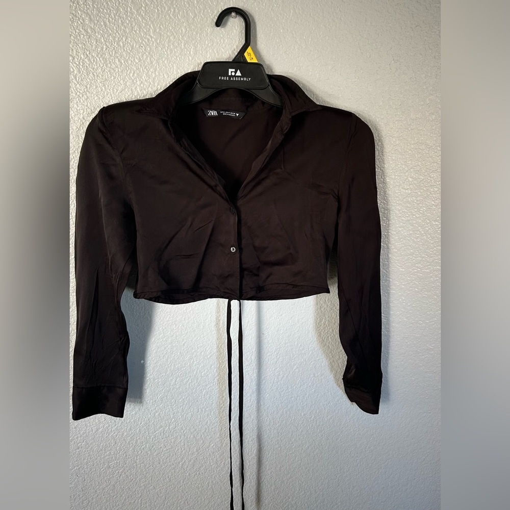 Zara Dark Cropped Button-Up Blouse